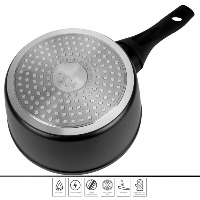 Caserolă cu capac Royalty Line RL-FSN20, 20 cm, 2.1 l, finisaj granit, inducție, negru