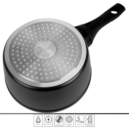 Caserolă cu capac Royalty Line RL-FSN20, 20 cm, 2.1 l, finisaj granit, inducție, negru