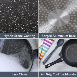 Caserolă cu capac Royalty Line RL-FSN20, 20 cm, 2.1 l, finisaj granit, inducție, negru