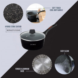 Caserolă cu capac Royalty Line RL-FSN20, 20 cm, 2.1 l, finisaj granit, inducție, negru