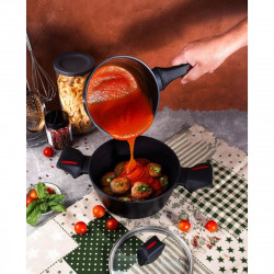 Caserolă cu capac Royalty Line RL-FSN20, 20 cm, 2.1 l, finisaj granit, inducție, negru
