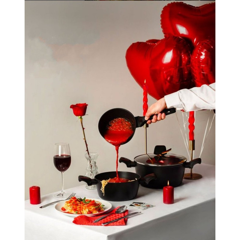 Caserolă cu capac Royalty Line RL-FSN20, 20 cm, 2.1 l, finisaj granit, inducție, negru