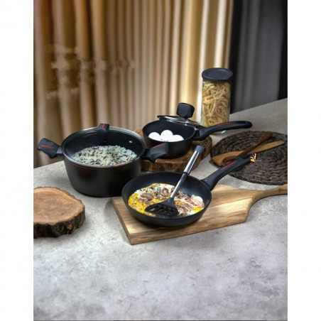 Caserolă cu capac Royalty Line RL-FSN20, 20 cm, 2.1 l, finisaj granit, inducție, negru