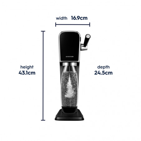 Aparat de apă carbogazoasă SodaStream ART, 1 l, carbonatare manuală, 2 etape, fără BPA, negru/argintiu