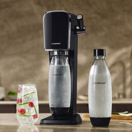 Aparat de apă carbogazoasă SodaStream ART, 1 l, carbonatare manuală, 2 etape, fără BPA, negru/argintiu