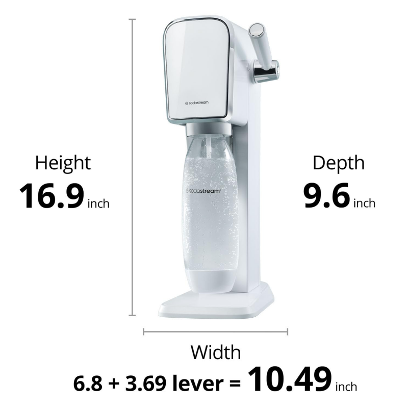 Aparat de apă carbogazoasă SodaStream ART, 1 l, carbonatare manuală, 2 etape, fără BPA, alb/argintiu