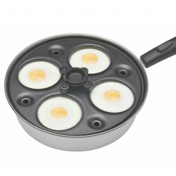 Tigaie pentru oua benedict KitchenCraft KCPOACH4, 21 cm, 5 l, Capac, 4 forme detasabile, Functie tigaie adanca, Inductie, Inox/Argintiu