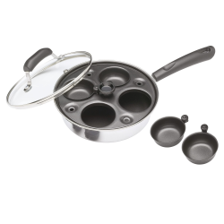 Tigaie pentru oua benedict KitchenCraft KCPOACH4, 21 cm, 5 l, Capac, 4 forme detasabile, Functie tigaie adanca, Inductie, Inox/Argintiu