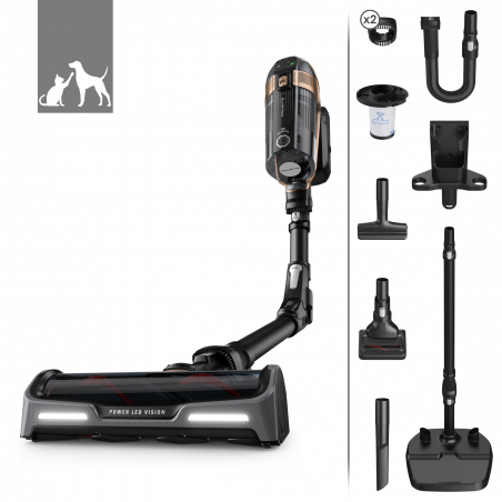 Rowenta X-Force Flex 15.60 RH99F1, 520W, 230AW, 0.9 litri, 32.4V, Autonomie 80 min, Auto power, LED, Display, Flex, Negru/Bronz