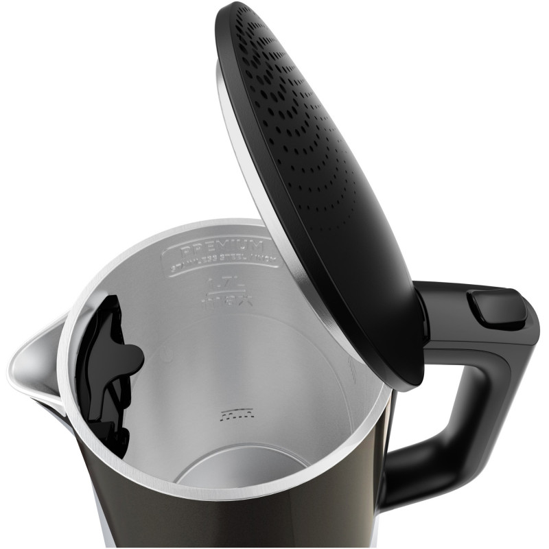 Fierbător electric Tefal KI831E10, 1800W, 1.7 l, 5 niveluri de temperatură, LED, Control tactil, Baza 360°C, Pereți dubli, Filtru anticalcar, Negru