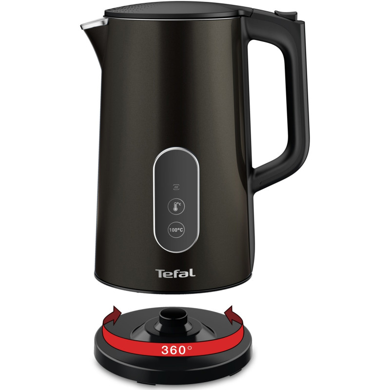 Fierbător electric Tefal KI831E10, 1800W, 1.7 l, 5 niveluri de temperatură, LED, Control tactil, Baza 360°C, Pereți dubli, Filtru anticalcar, Negru