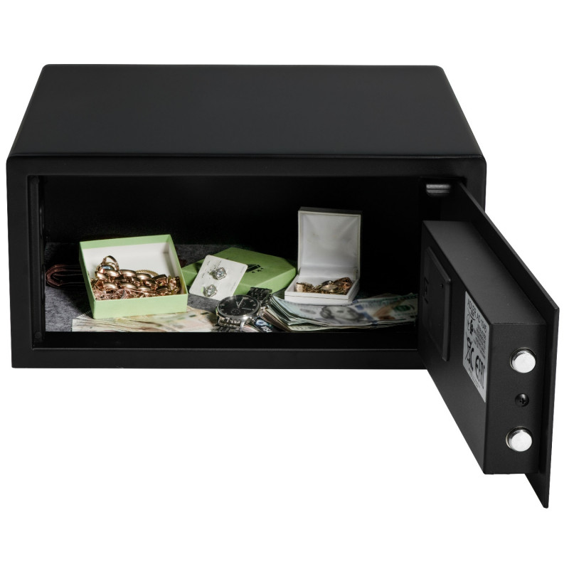 Seif electronic Adler AD 1045, 200x420x370 mm, 14 l, Blocare după 4 încercări greșite, Avertizare baterie descărcată, Negru