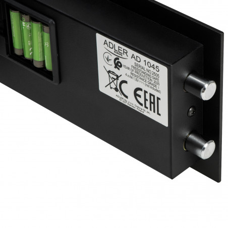 Seif electronic Adler AD 1045, 200x420x370 mm, 14 l, Blocare după 4 încercări greșite, Avertizare baterie descărcată, Negru