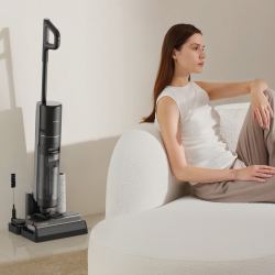 Aspirator vertical DREAME H12 Pro HHR25A, 300W, 0.7/0.9 l, 3 moduri, 35 min, Umed/uscat, Alerte vocale, LED, Uscare mop automată, Negru/gri