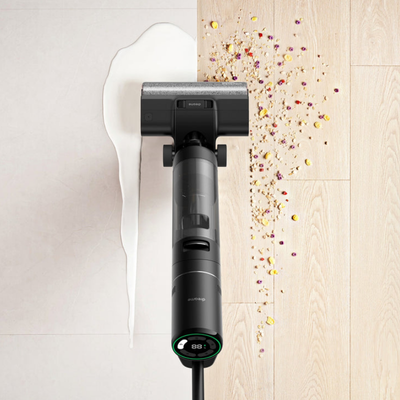 Aspirator vertical DREAME H12 Pro HHR25A, 300W, 0.7/0.9 l, 3 moduri, 35 min, Umed/uscat, Alerte vocale, LED, Uscare mop automată, Negru/gri