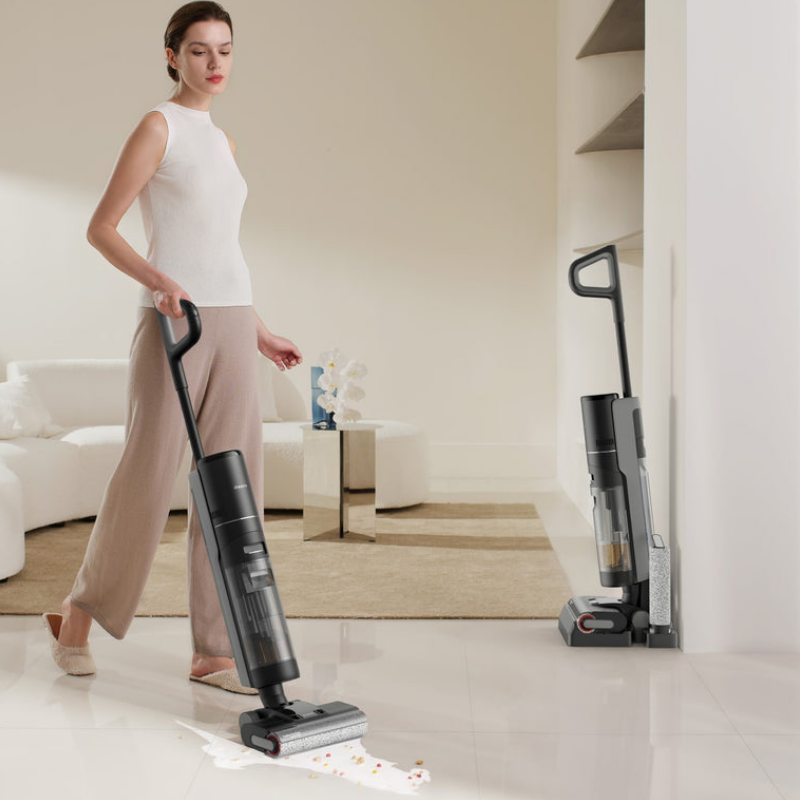 Aspirator vertical DREAME H12 Pro HHR25A, 300W, 0.7/0.9 l, 3 moduri, 35 min, Umed/uscat, Alerte vocale, LED, Uscare mop automată, Negru/gri