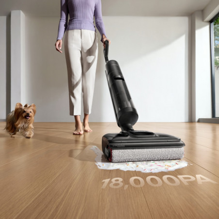 Aspirator vertical DREAME H12 Pro HHR25A, 300W, 0.7/0.9 l, 3 moduri, 35 min, Umed/uscat, Alerte vocale, LED, Uscare mop automată, Negru/gri