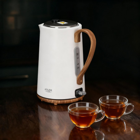 Fierbător electric Adler AD 1352, 2200W, 1,7 l, STRIX, bază rotativă, oprire automată, alb