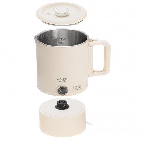 Fierbător electric pentru drumeții Adler AD 1388b, 650W, 0,8 l, Capac detașabil, Bază rotativă, Bej