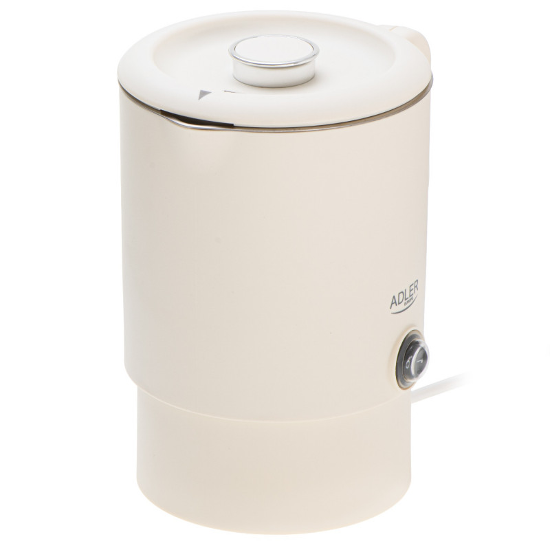 Fierbător electric pentru drumeții Adler AD 1388b, 650W, 0,8 l, Capac detașabil, Bază rotativă, Bej