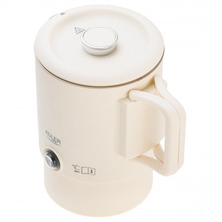 Fierbător electric pentru drumeții Adler AD 1388b, 650W, 0,8 l, Capac detașabil, Bază rotativă, Bej