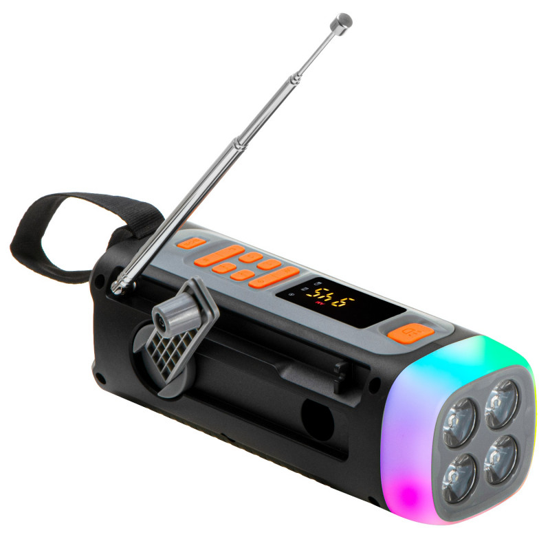 Adler AD 1920 Radio de urgență, panou solar / dinamo portabil / USB-C, 4500 mAh, Bluetooth, afișaj LED, negru / portocaliu