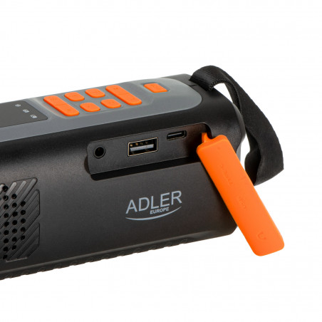 Adler AD 1920 Radio de urgență, panou solar / dinamo portabil / USB-C, 4500 mAh, Bluetooth, afișaj LED, negru / portocaliu