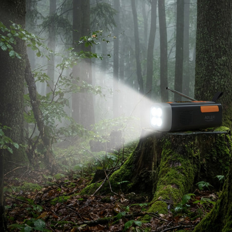 Adler AD 1920 Radio de urgență, panou solar / dinamo portabil / USB-C, 4500 mAh, Bluetooth, afișaj LED, negru / portocaliu