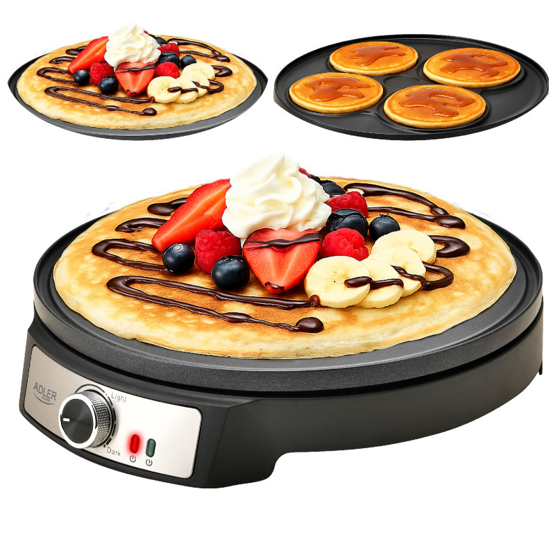 Aparat pentru clătite Adler AD 3093, 1600W, 30 cm, Ustensile incluse, Negru/Inox