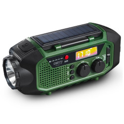 Camry CR 1919 Radio de urgență, panou solar / dinamo portabil / USB-C, 4000 mAh, Bluetooth, afișaj LED, verde / negru