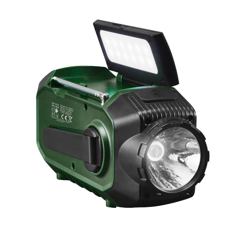 Camry CR 1919 Radio de urgență, panou solar / dinamo portabil / USB-C, 4000 mAh, Bluetooth, afișaj LED, verde / negru