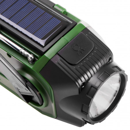 Camry CR 1919 Radio de urgență, panou solar / dinamo portabil / USB-C, 4000 mAh, Bluetooth, afișaj LED, verde / negru