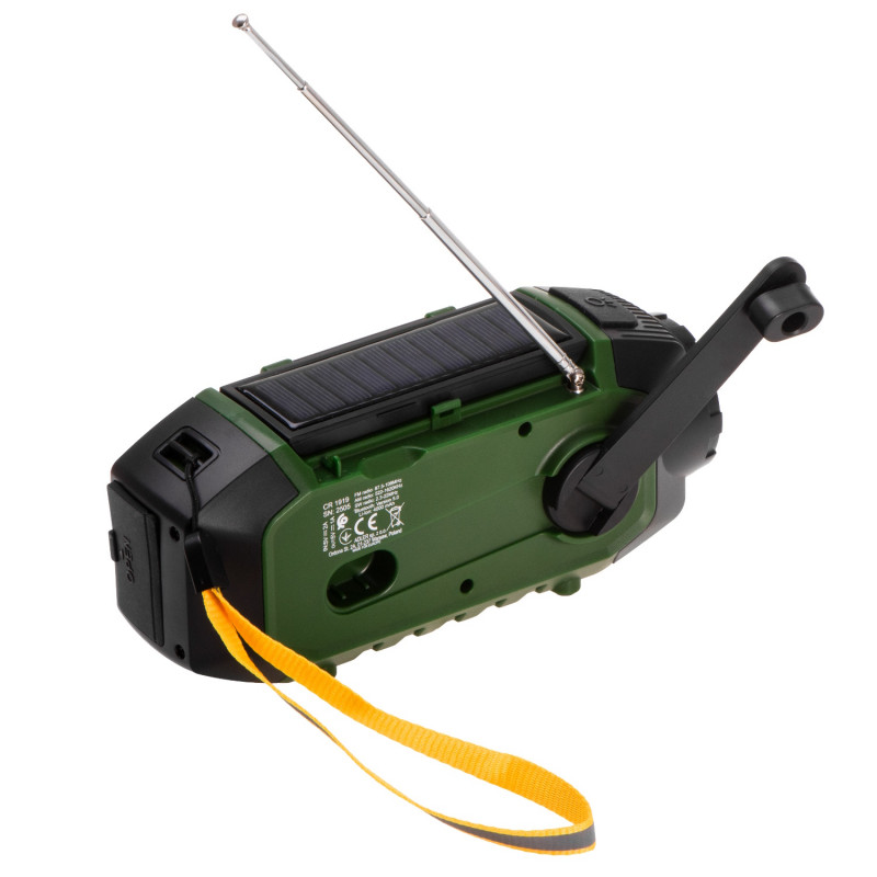 Camry CR 1919 Radio de urgență, panou solar / dinamo portabil / USB-C, 4000 mAh, Bluetooth, afișaj LED, verde / negru