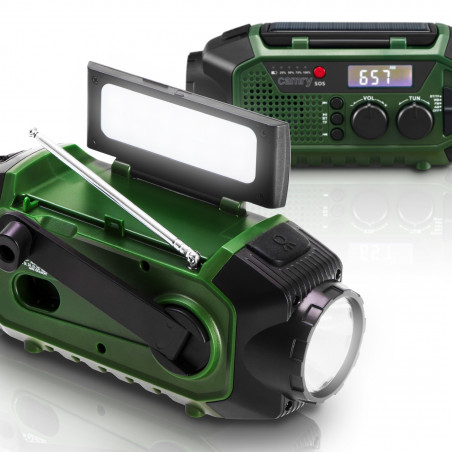 Camry CR 1919 Radio de urgență, panou solar / dinamo portabil / USB-C, 4000 mAh, Bluetooth, afișaj LED, verde / negru