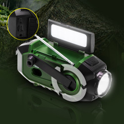 Camry CR 1919 Radio de urgență, panou solar / dinamo portabil / USB-C, 4000 mAh, Bluetooth, afișaj LED, verde / negru