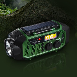 Camry CR 1919 Radio de urgență, panou solar / dinamo portabil / USB-C, 4000 mAh, Bluetooth, afișaj LED, verde / negru