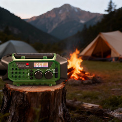 Camry CR 1919 Radio de urgență, panou solar / dinamo portabil / USB-C, 4000 mAh, Bluetooth, afișaj LED, verde / negru