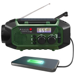 Camry CR 1919 Radio de urgență, panou solar / dinamo portabil / USB-C, 4000 mAh, Bluetooth, afișaj LED, verde / negru