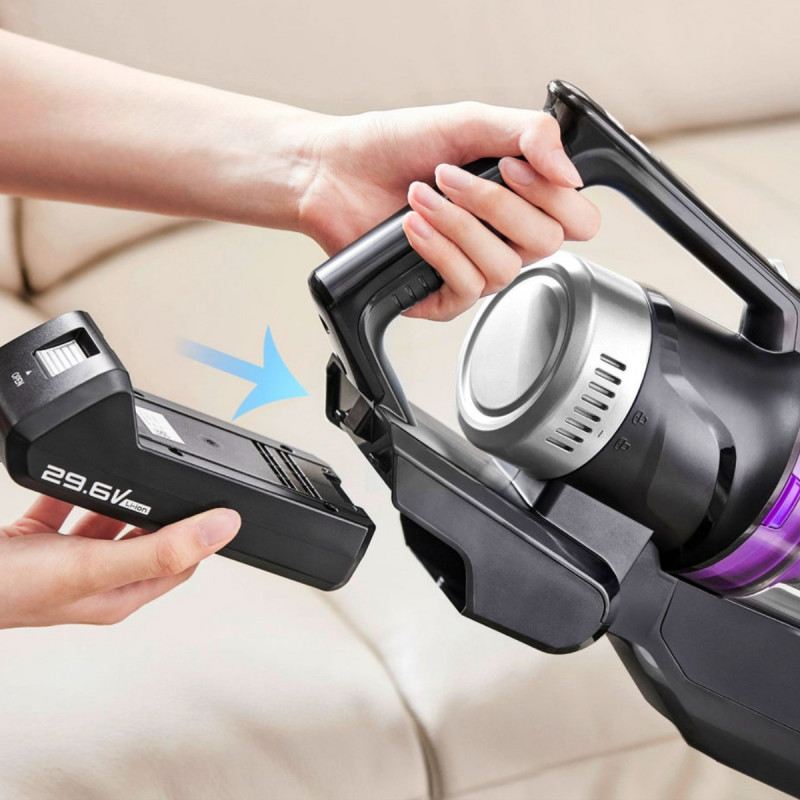 Aspirator vertical 2in1 Eureka NEC490, 350 W, Afisaj LED si lumina, Single Cyclone, 60 min, Statie de golire automata si incarcare, Negru