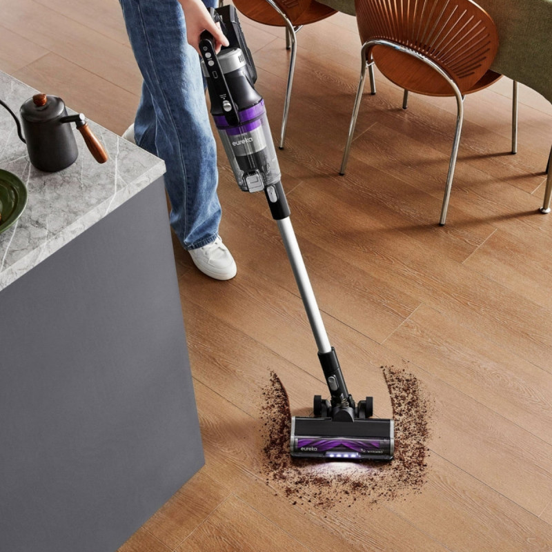 Aspirator vertical 2in1 Eureka NEC490, 350 W, Afisaj LED si lumina, Single Cyclone, 60 min, Statie de golire automata si incarcare, Negru