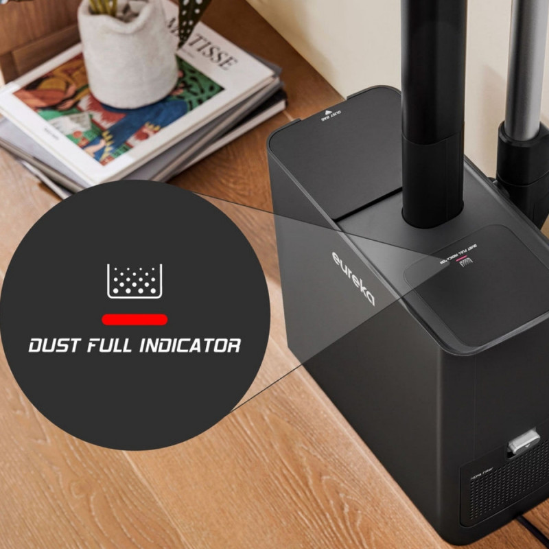 Aspirator vertical 2in1 Eureka NEC490, 350 W, Afisaj LED si lumina, Single Cyclone, 60 min, Statie de golire automata si incarcare, Negru
