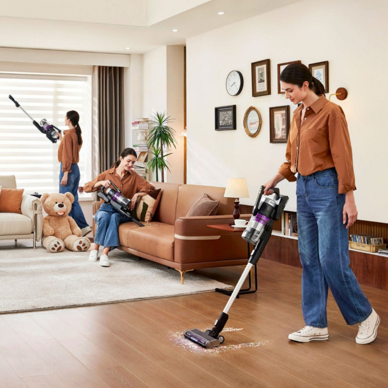 Aspirator vertical 2in1 Eureka NEC490, 350 W, Afisaj LED si lumina, Single Cyclone, 60 min, Statie de golire automata si incarcare, Negru