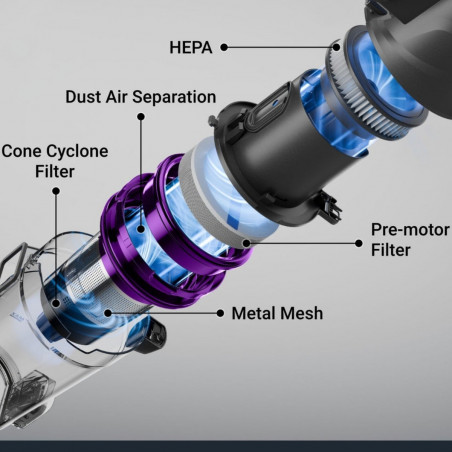Aspirator vertical 2in1 Eureka NEC490, 350 W, Afisaj LED si lumina, Single Cyclone, 60 min, Statie de golire automata si incarcare, Negru