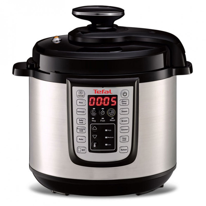 Multicooker Tefal CY505EE0 One Pot, 1200 W, 6L, 25 programe, cronometru, menținere căldură, argintiu/negru