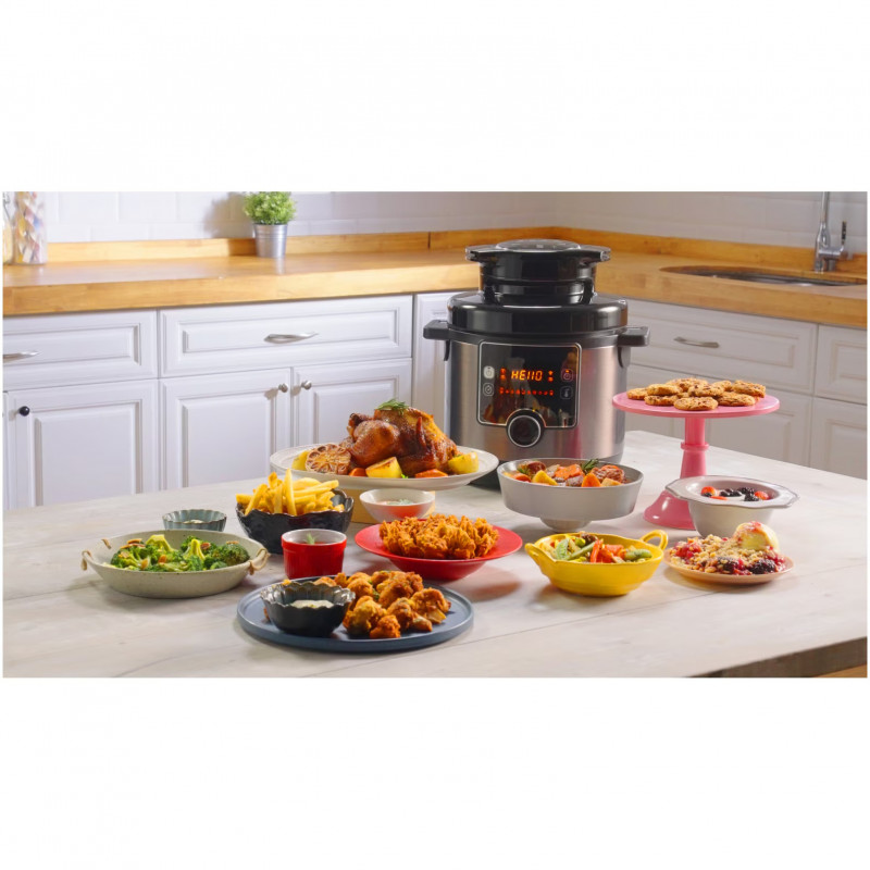 Mașină de gătit sub presiune Tefal Turbo Cuisine & Fry CY778830, 70 kPa, 1200W, 7.6 l, 15 programe, Acoperire neaderentă, Menținere căldură, Control digital, Negru