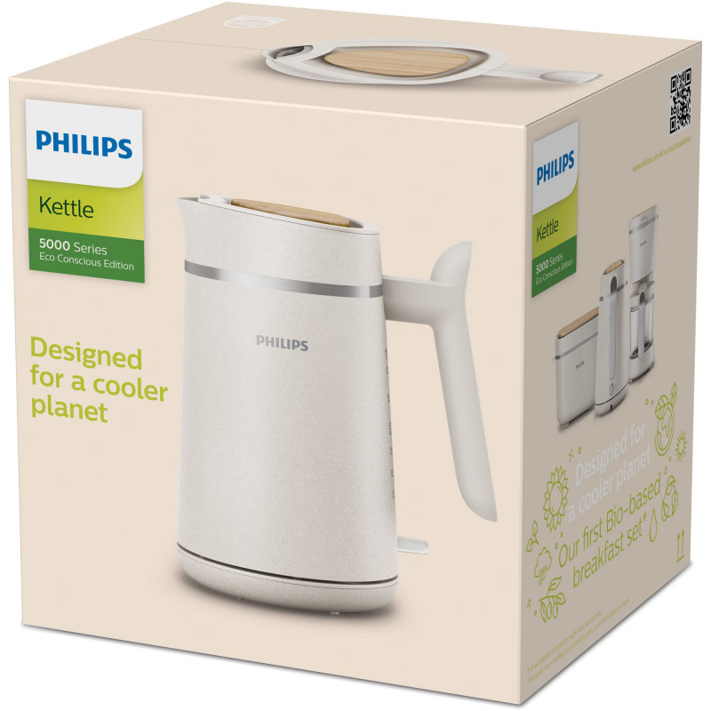Fierbător electric Philips HD9365/10 Conscious collection, 2200 W, 1,7 l, Auto shut-off, Filtru anticalcar, Alb mat