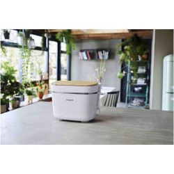 Toaster Philips HD2640/10 Conscious collection, 830 W, Pentru 2 felii, 8 niveluri de coacere, Tavă de firimituri, Dezghețare, Reîncălzire, Alb mat