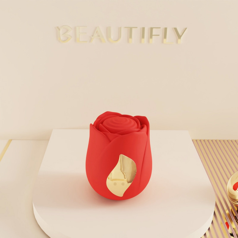 Stimulator clitoridian Beautifly Rose Glow Pleaser, 5 moduri, 5 viteze, 90 min, Potrivit pentru utilizare la duș / baie, silicon antialergic, Silențios, roșu