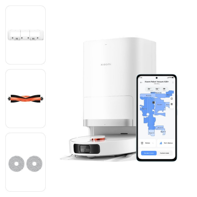 Aspirator robot Xiaomi X20+, 6000 Pa, 140 min, 0.35/4 l, Funcție Mop, Stație de autovidanjare, Navigație LDS, Evitarea obiectelor, Aplicație mobilă, Alb
