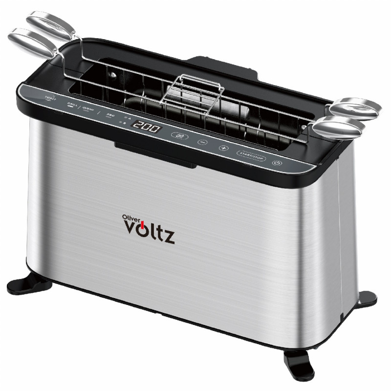Prajitor de paine multifunctional 4in1 Oliver Voltz OV51015R, 1700 W, 240 x 225 mm, Functie gratar, cuptor, grill, Otel inoxidabil/Negru